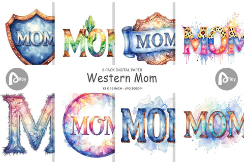 Digital Paper Watercolor Western Mom Digital Pattern artnoy 