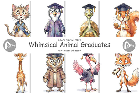 Digital Paper Watercolor Whimsical Animal Graduates Digital Pattern artnoy 