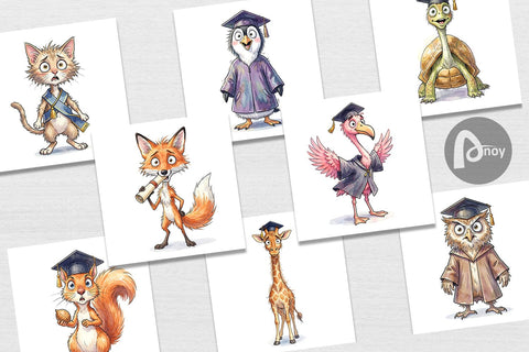 Digital Paper Watercolor Whimsical Animal Graduates Digital Pattern artnoy 
