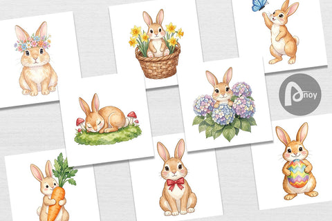 Digital Paper Watercolor Whimsical Spring Bunny Art Digital Pattern artnoy 
