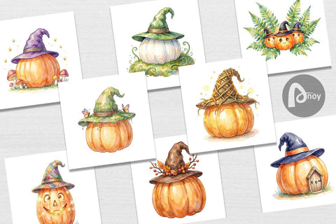 Digital Paper Watercolor Whimsical Woodland Witch Hat Digital Pattern artnoy 