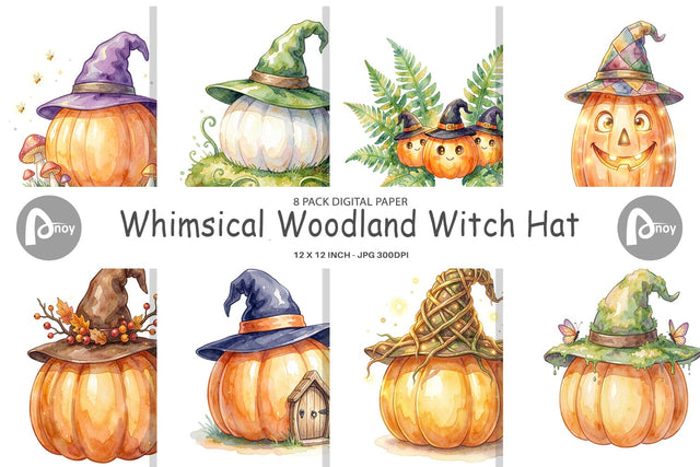 Digital Paper Watercolor Whimsical Woodland Witch Hat Digital Pattern artnoy 