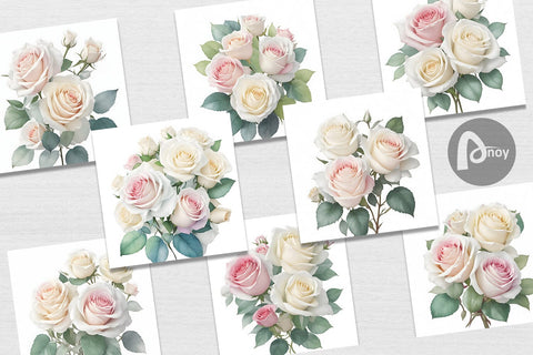 Digital paper Watercolor White Roses Digital Pattern artnoy 