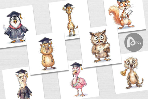 Digital Paper Watercolor Wild Animal Graduation Party Digital Pattern artnoy 