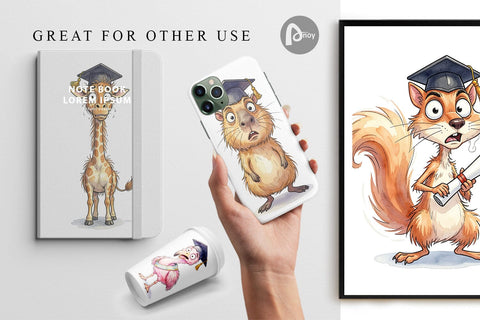 Digital Paper Watercolor Wild Animal Graduation Party Digital Pattern artnoy 