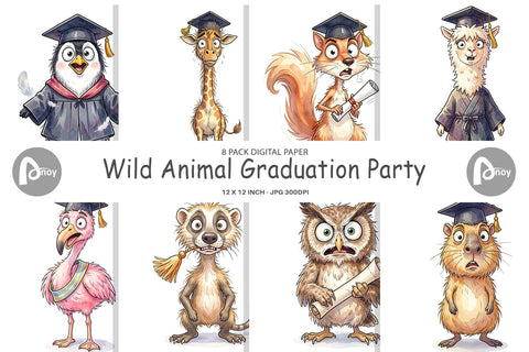 Digital Paper Watercolor Wild Animal Graduation Party Digital Pattern artnoy 