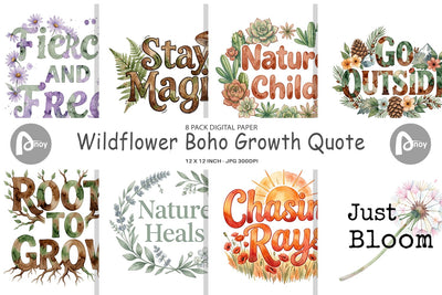Digital Paper Watercolor Wildflower Boho Growth Quote Digital Pattern artnoy 