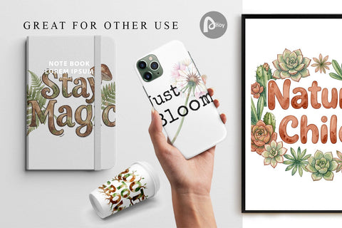 Digital Paper Watercolor Wildflower Boho Growth Quote Digital Pattern artnoy 