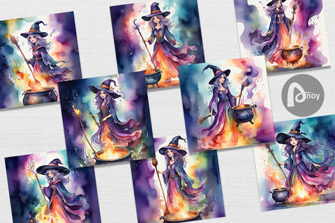 Digital Paper Watercolor Witch Digital Pattern artnoy 