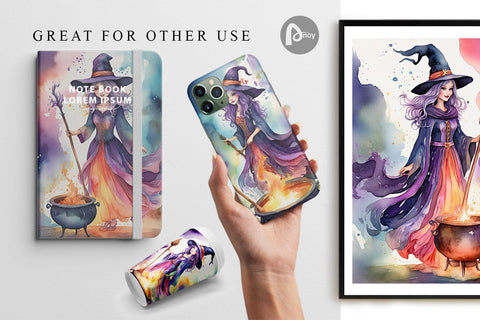 Digital Paper Watercolor Witch Digital Pattern artnoy 