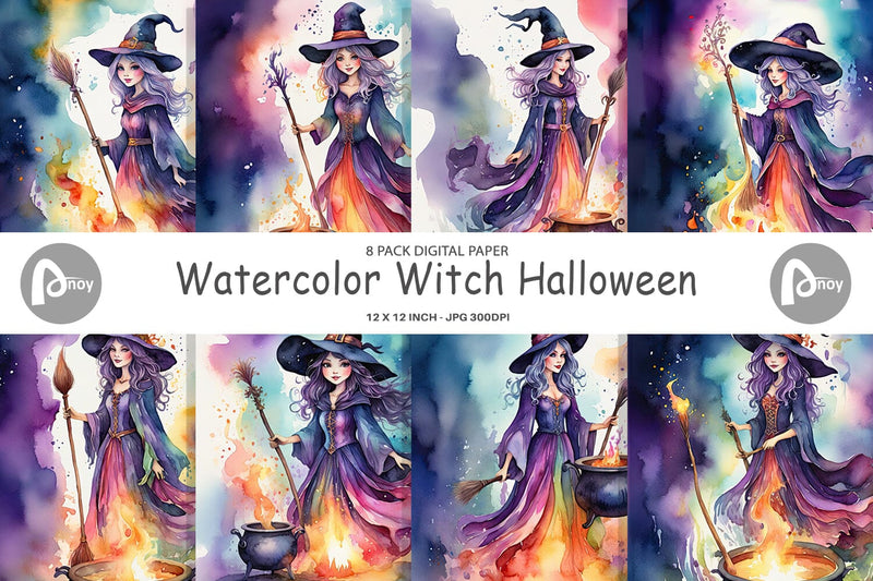 Digital Paper Watercolor Witch Digital Pattern artnoy 