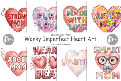 Digital Paper Watercolor Wonky Imperfect Heart Art Quotes Digital Pattern artnoy 