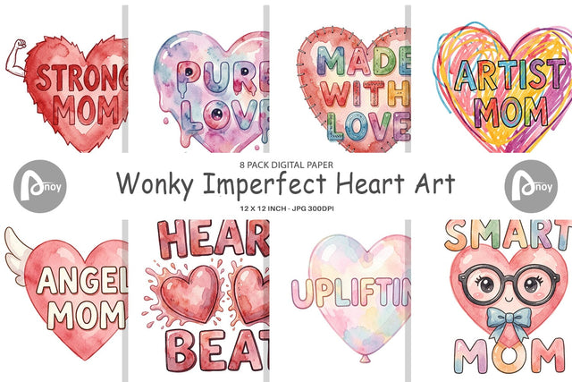 Digital Paper Watercolor Wonky Imperfect Heart Art Quotes Digital Pattern artnoy 