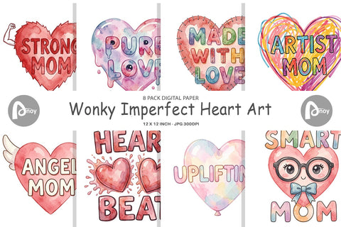 Digital Paper Watercolor Wonky Imperfect Heart Art Quotes Digital Pattern artnoy 