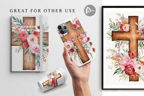 Digital Paper Watercolor Wooden Cross Digital Pattern artnoy 