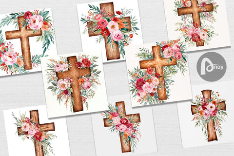 Digital Paper Watercolor Wooden Cross Digital Pattern artnoy 