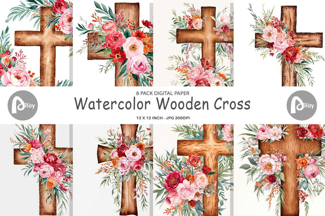 Digital Paper Watercolor Wooden Cross Digital Pattern artnoy 