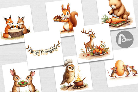 Digital Paper Watercolor Woodland Friendsgiving Digital Pattern artnoy 