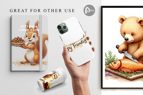 Digital Paper Watercolor Woodland Friendsgiving Digital Pattern artnoy 