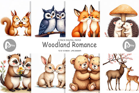 Digital Paper Watercolor Woodland Romance Digital Pattern artnoy 