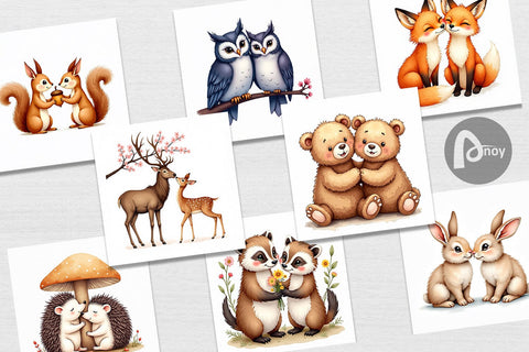 Digital Paper Watercolor Woodland Romance Digital Pattern artnoy 