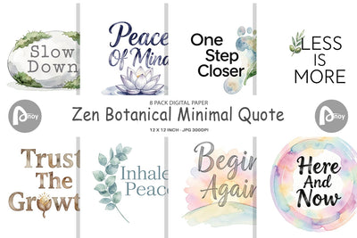Digital Paper Watercolor Zen Botanical Minimal Quote Digital Pattern artnoy 