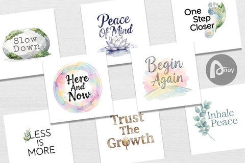 Digital Paper Watercolor Zen Botanical Minimal Quote Digital Pattern artnoy 