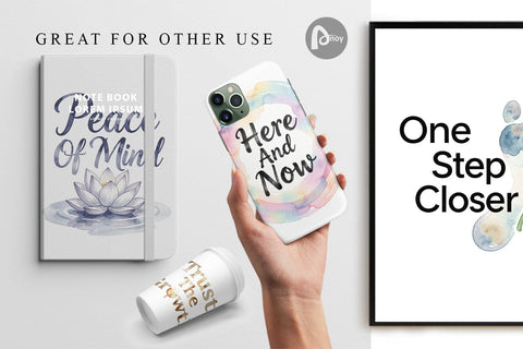 Digital Paper Watercolor Zen Botanical Minimal Quote Digital Pattern artnoy 