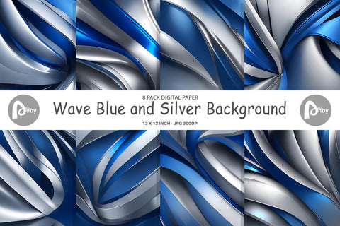 Digital Paper Wave Blue and Silver Digital Pattern artnoy 