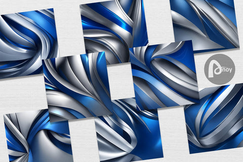 Digital Paper Wave Blue and Silver Digital Pattern artnoy 