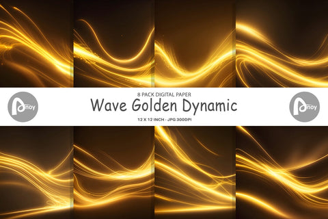 Digital Paper Wave Golden Dynamic Digital Pattern artnoy 