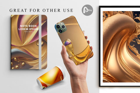 Digital Paper Wave Liquid Gold Digital Pattern artnoy 