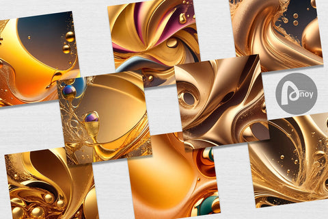 Digital Paper Wave Liquid Gold Digital Pattern artnoy 