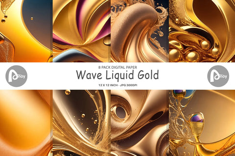 Digital Paper Wave Liquid Gold Digital Pattern artnoy 