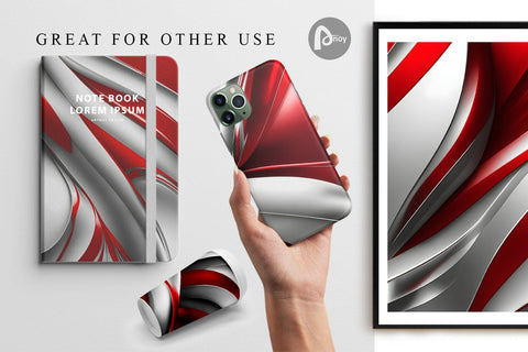 Digital Paper Wave Red and Silver Digital Pattern artnoy 