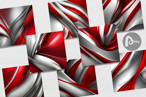 Digital Paper Wave Red and Silver Digital Pattern artnoy 