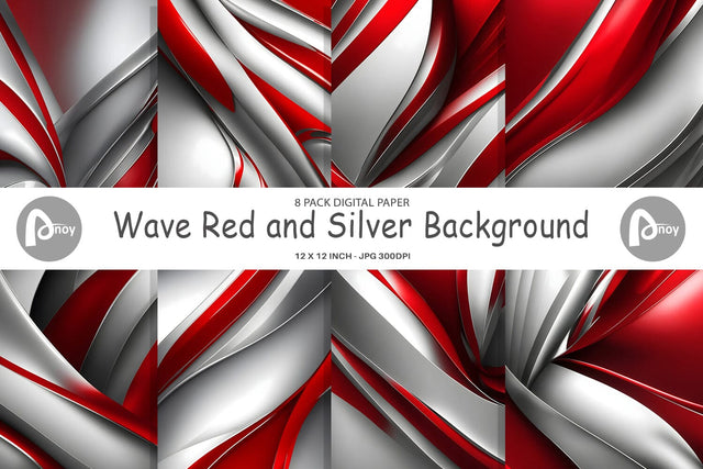 Digital Paper Wave Red and Silver Digital Pattern artnoy 