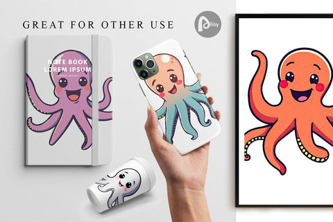 Digital Paper Waving Octopus Digital Pattern artnoy 