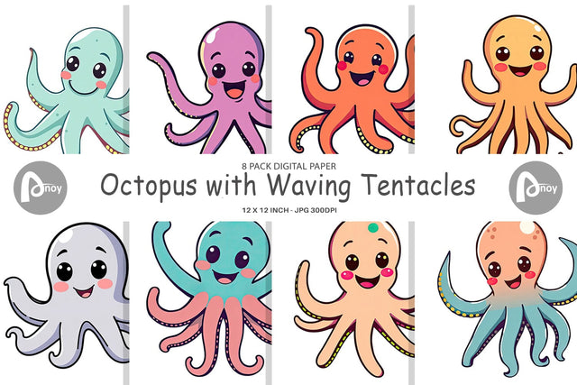 Digital Paper Waving Octopus Digital Pattern artnoy 