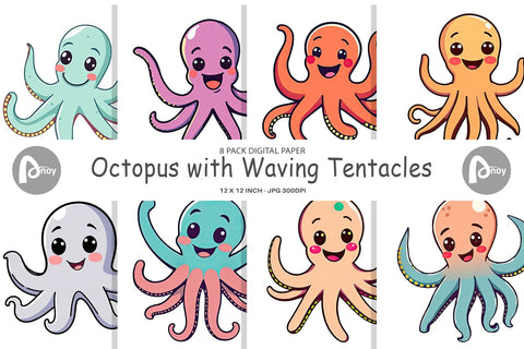 Digital Paper Waving Octopus Digital Pattern artnoy 
