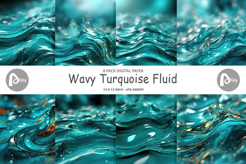Digital Paper Wavy Turquoise Fluid Digital Pattern artnoy 