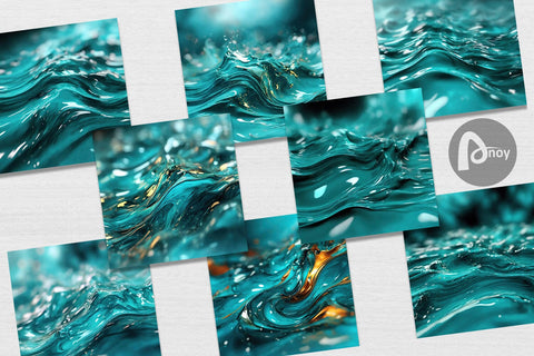 Digital Paper Wavy Turquoise Fluid Digital Pattern artnoy 