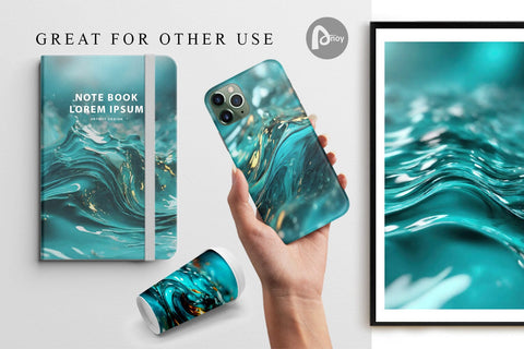 Digital Paper Wavy Turquoise Fluid Digital Pattern artnoy 