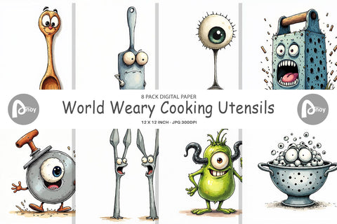 Digital Paper Weary Utensils Digital Pattern artnoy 