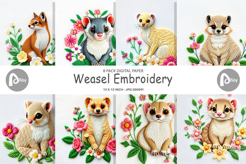 Digital Paper Weasel Embroidery Digital Pattern artnoy 