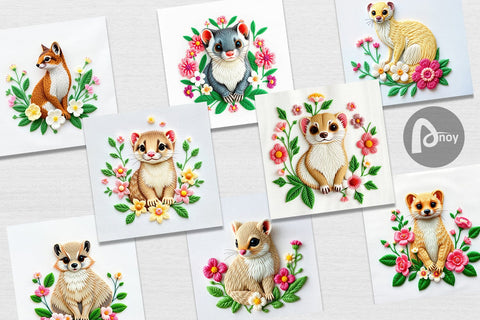 Digital Paper Weasel Embroidery Digital Pattern artnoy 