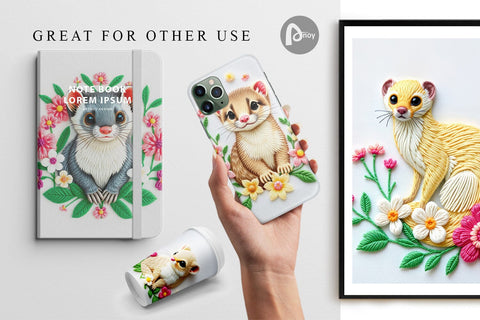 Digital Paper Weasel Embroidery Digital Pattern artnoy 