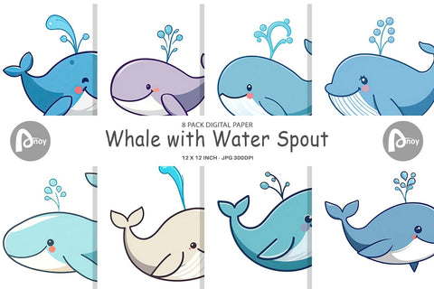 Digital Paper Whale Spout Digital Pattern artnoy 