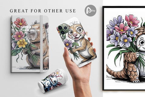 Digital Paper Whimsical Animal Bouquet Digital Pattern artnoy 