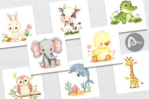 Digital Paper Whimsical Animal Parade Digital Pattern artnoy 